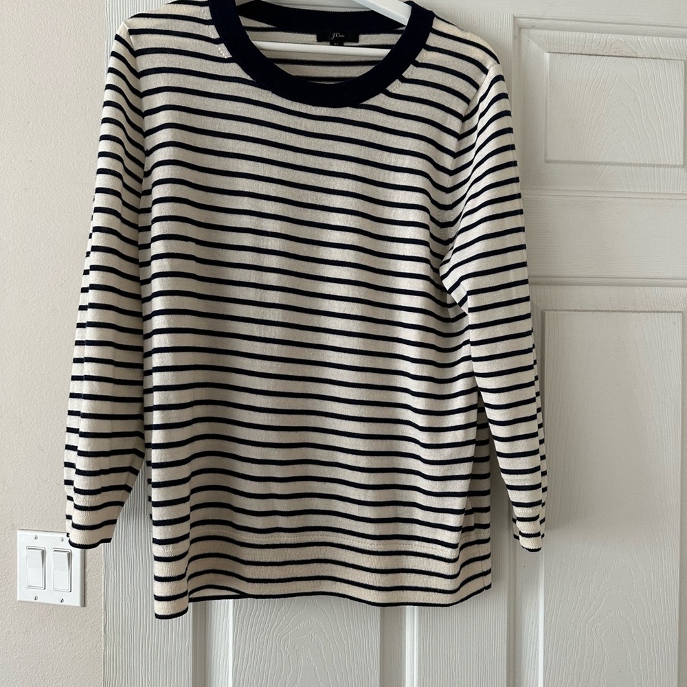 J Crew Navy Blue Striped Sweater XL